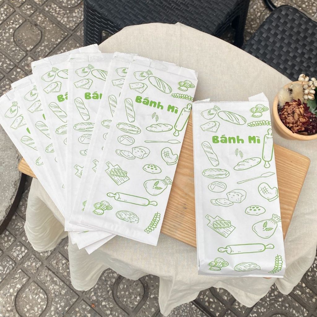 Set 50 túi giấy thấm dầu bánh mì giấy nâu kraft cao cấp 24x10x4cm, túi bánh mỳ thấm dầu