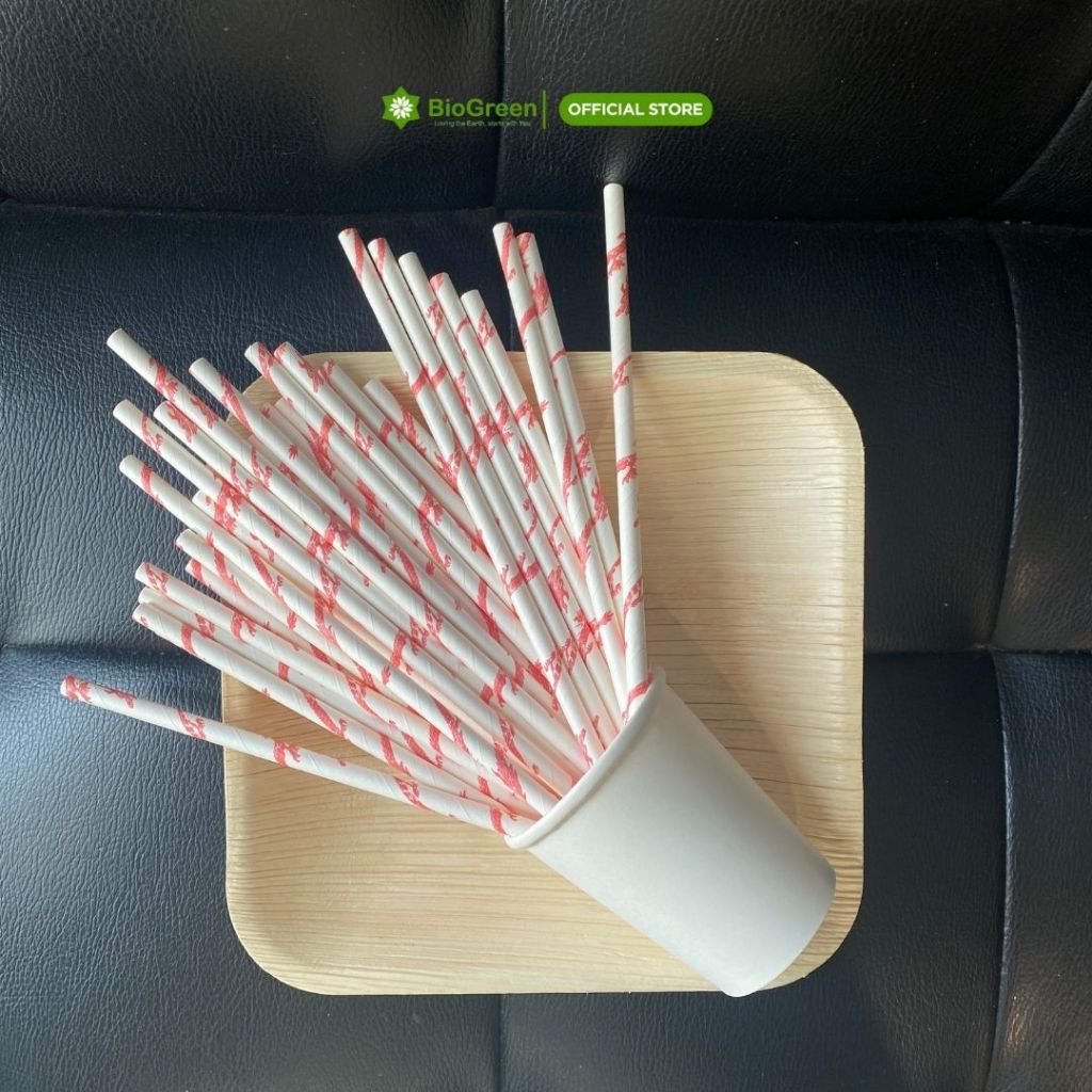 100 ống hút giấy 3 lớp phi 6 x 197mm, họa tiết, party, Noel, nhiều màu, theo mùa