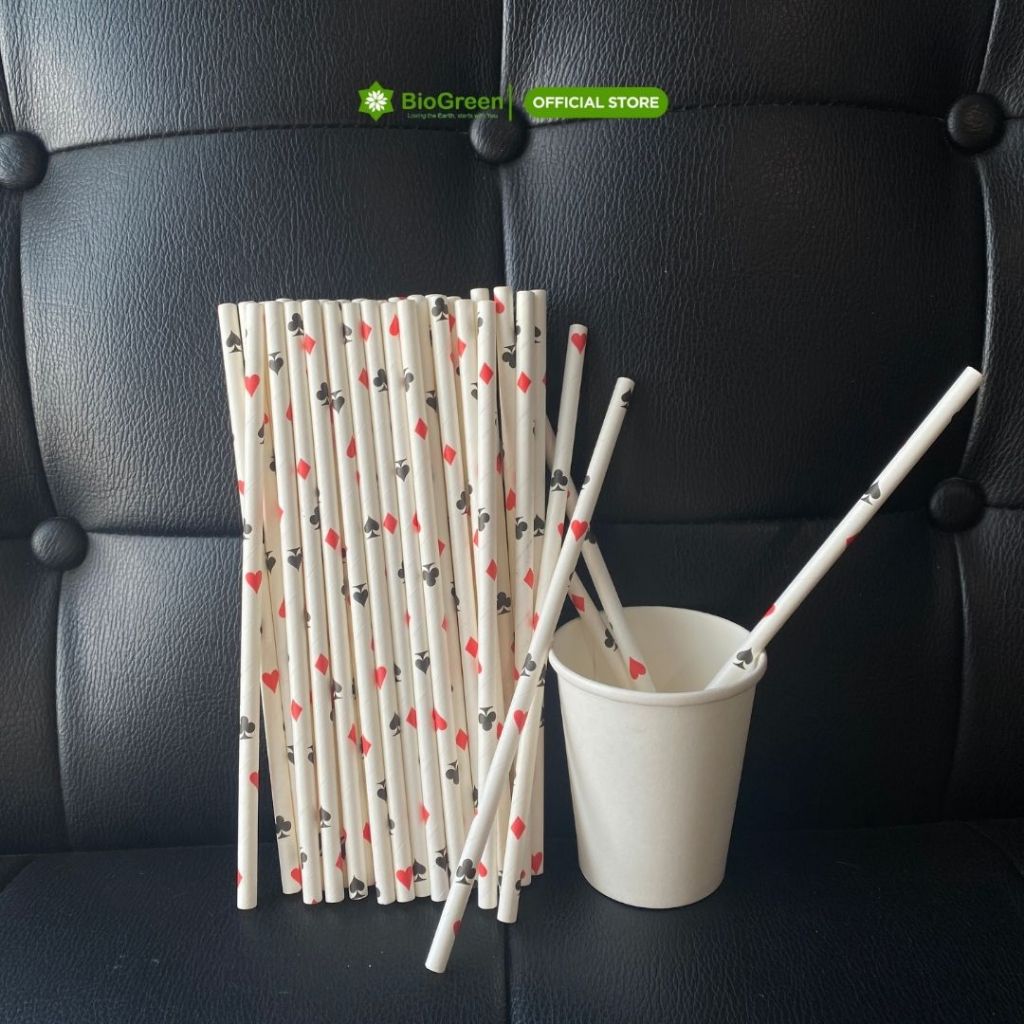 100 ống hút giấy 3 lớp phi 6 x 197mm, họa tiết, party, Noel, nhiều màu, theo mùa