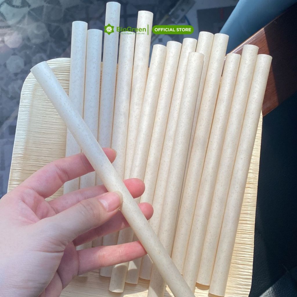 50 ỐNG HÚT BÃ MÍA/ VỎ TRẤU PHI 12 KHÔNG PE size trà sữa-không tan trong nước thân thiện môi trường.