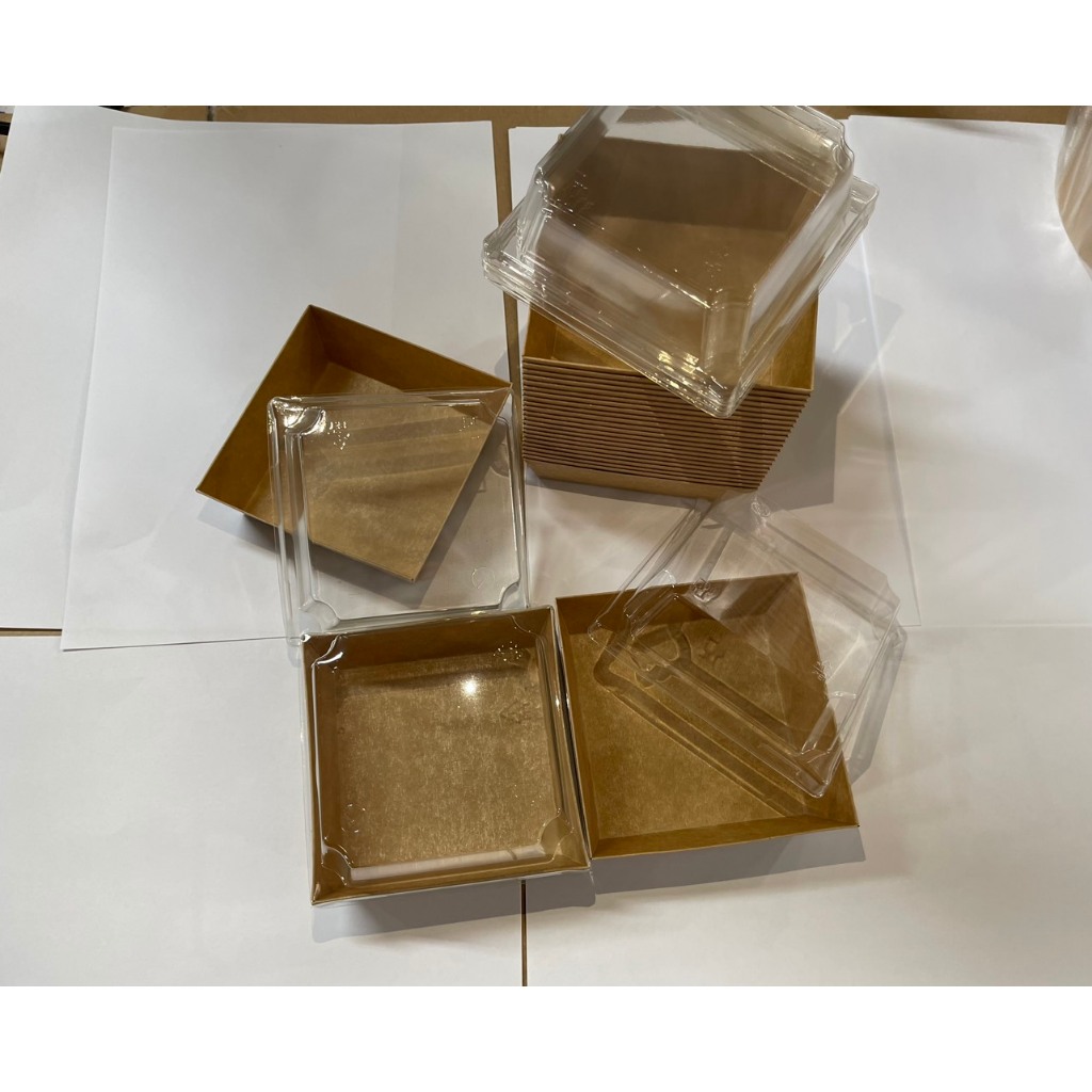 SET 10 Hộp Giấy Kraft/ Trắng Đựng Bánh Chữ Nhật nắp nhựa trong đựng bông lan trứng muối 205x150mm
