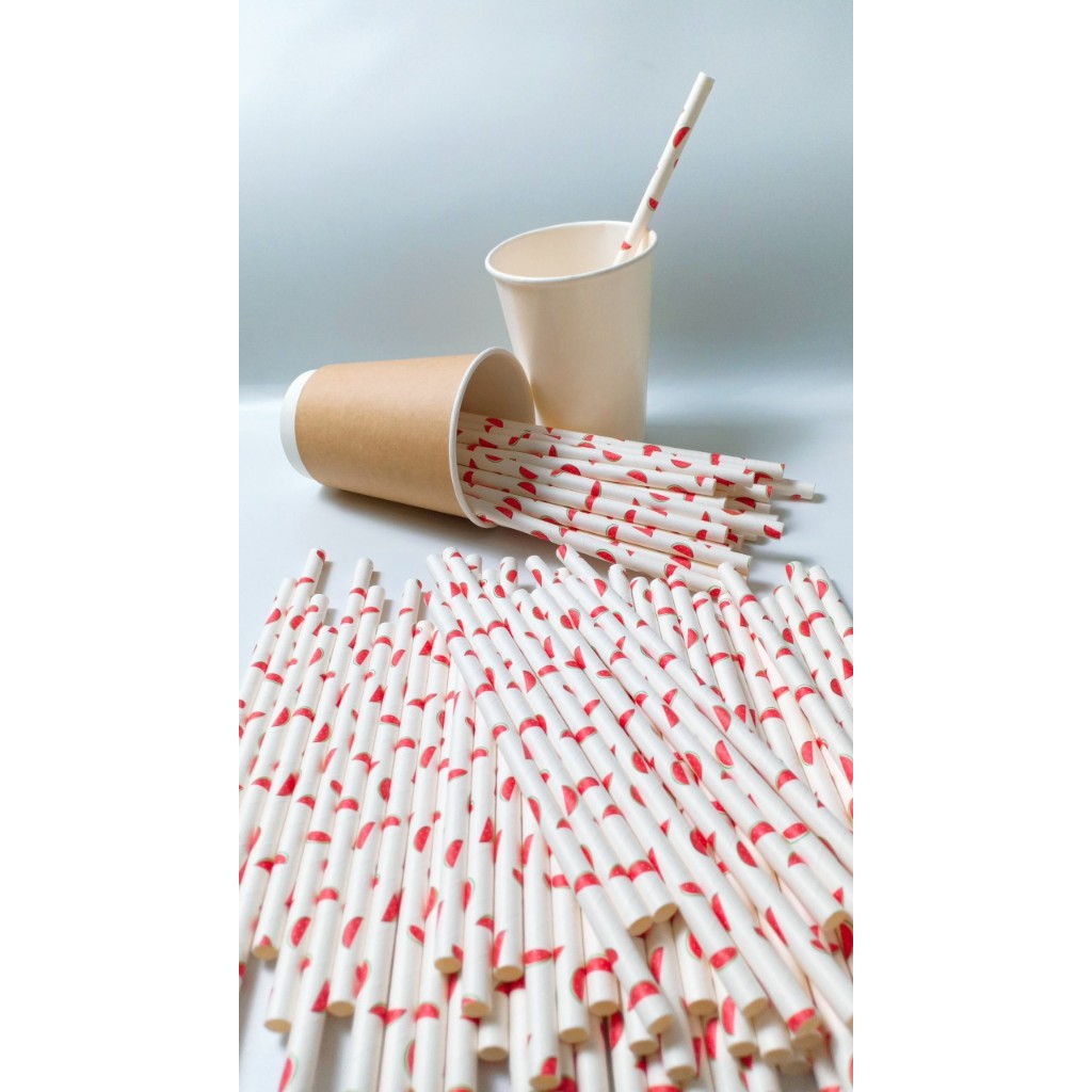 100 ống hút giấy 3 lớp phi 6 x 197mm, họa tiết, party, Noel, nhiều màu, theo mùa