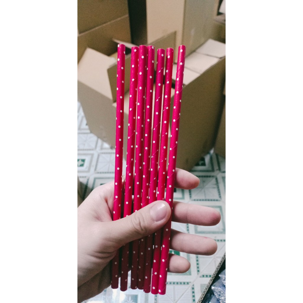 100 ống hút giấy 3 lớp phi 6 x 197mm, họa tiết, party, Noel, nhiều màu, theo mùa