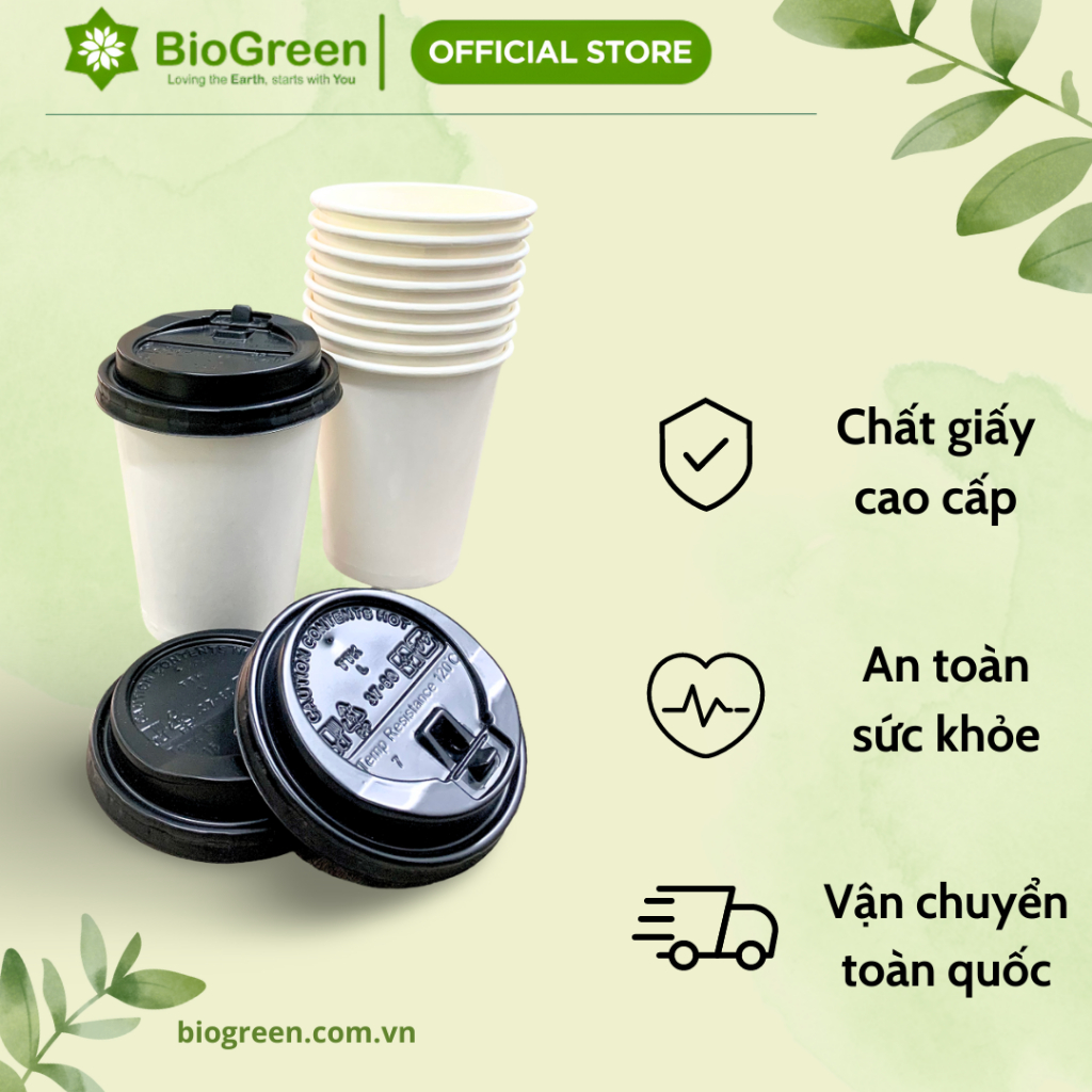 50 ly giấy trắng có nắp chịu nhiệt dùng 1 lần 9oz -270ml- Sản phẩm độc đáo tiện lợi