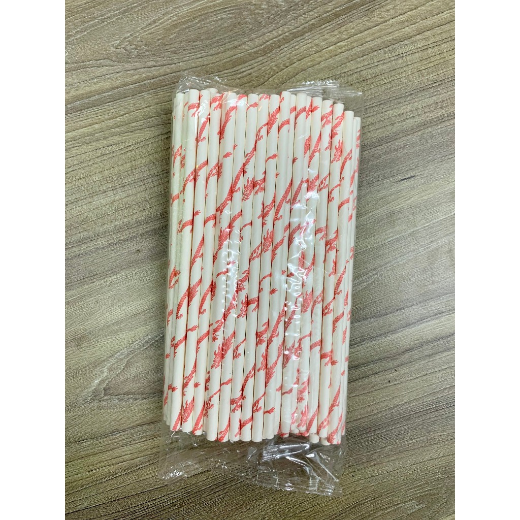 100 ống hút giấy 3 lớp phi 6 x 197mm, họa tiết, party, Noel, nhiều màu, theo mùa