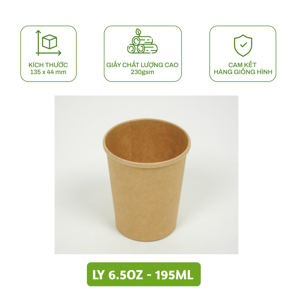 Thùng 300 Ly/cốc giấy 230gsm cao cấp 195ml - 6.5oz màu trắng,nâu kraft, ly giấy văn phòng chịu nhiệt