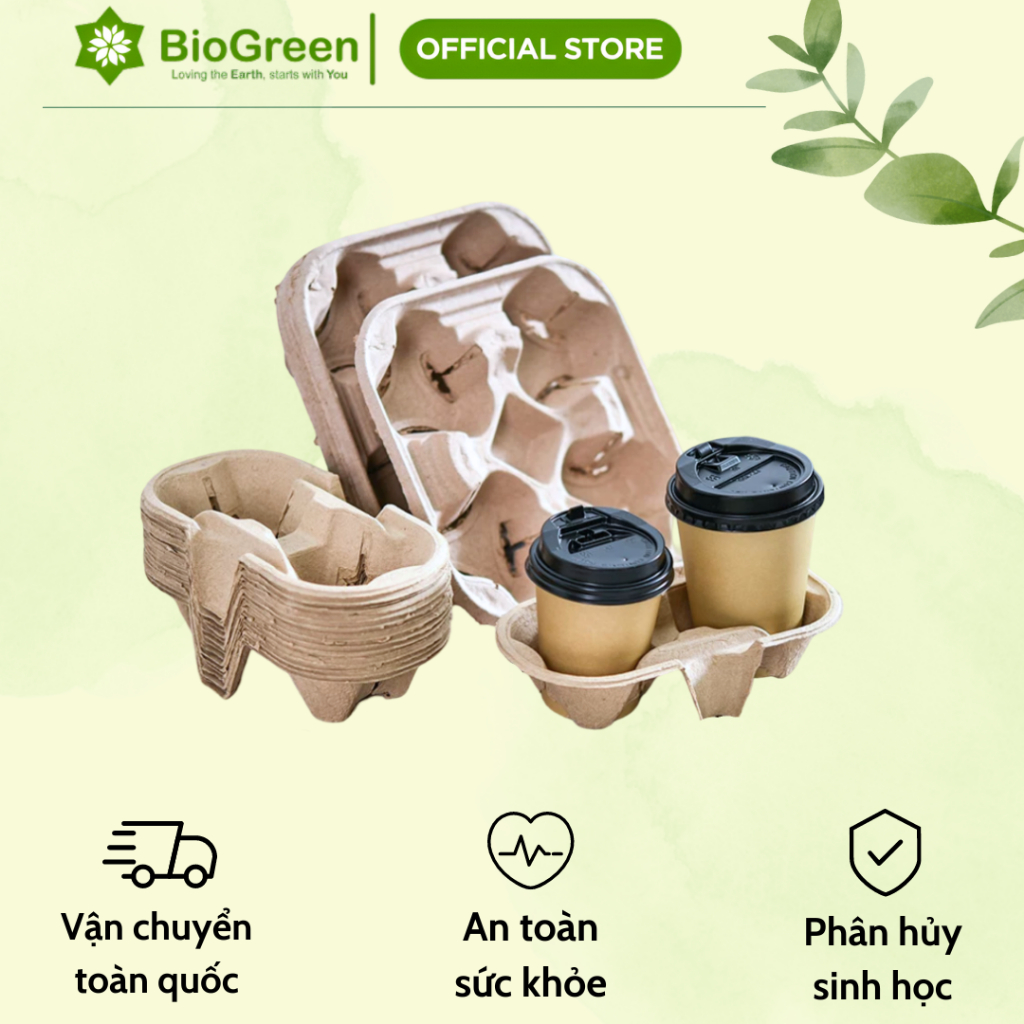 Set 10 khay giấy đựng ly 2 ngăn, 4 ngăn đựng cofee, trà sữa,... tiện dụng thân thiện với môi trường