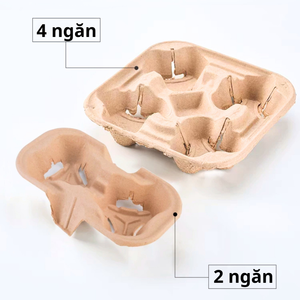 Set 10 khay giấy đựng ly 2 ngăn, 4 ngăn đựng cofee, trà sữa,... tiện dụng thân thiện với môi trường