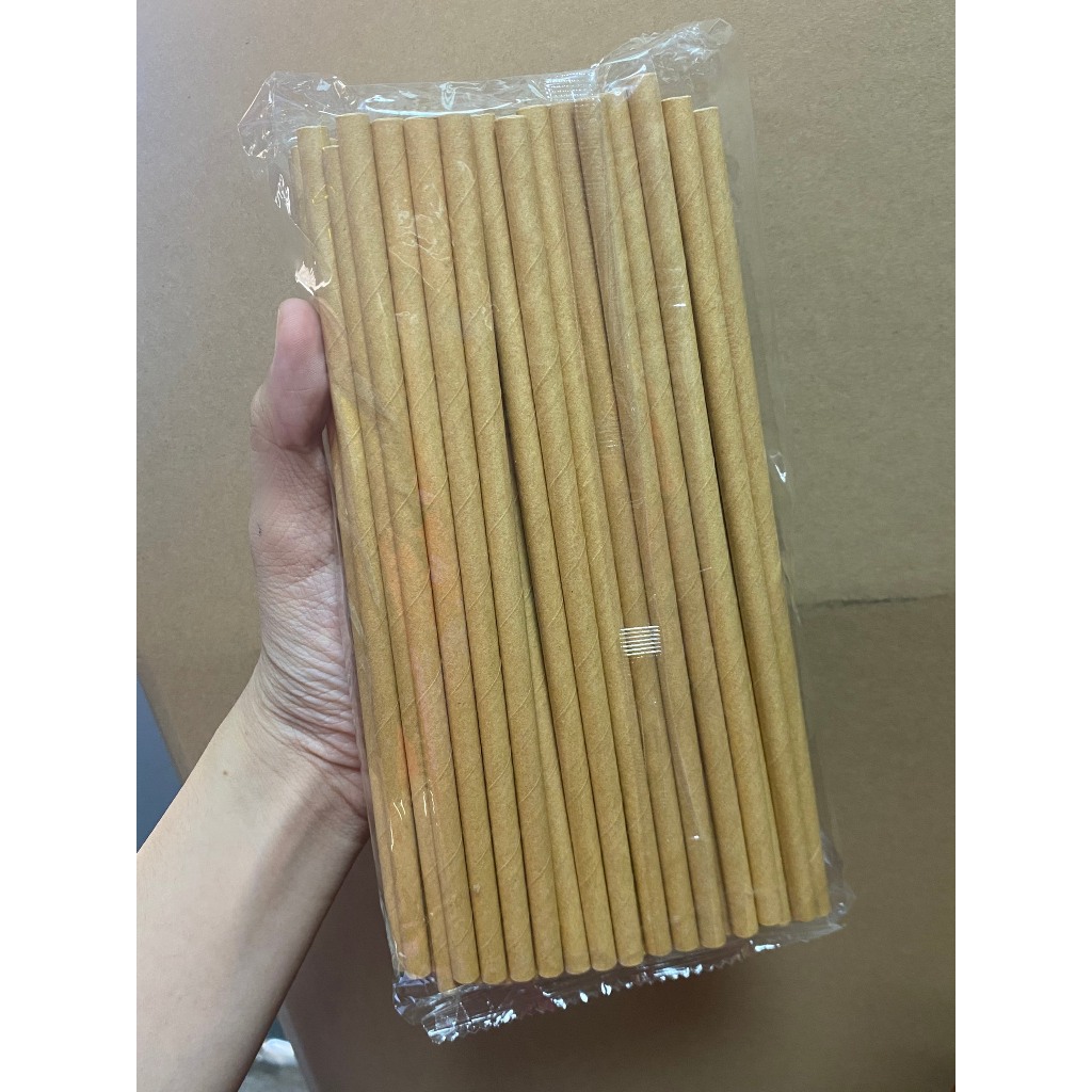 100 ống hút giấy 3 lớp phi 6 x 197mm, bọc màng, không bọc màng, màu trắng,nâu kraft,party Giáng Sinh