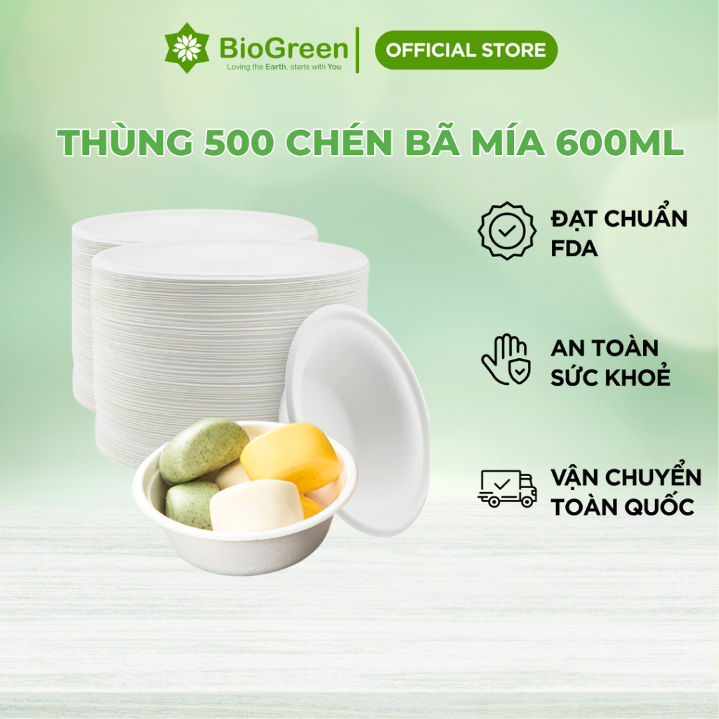 Thùng 600 chén/ tô bã mía 600ml đáy to, đáy nhỏ phân hủy tự nhiên, chất liệu bã mía tự nhiên