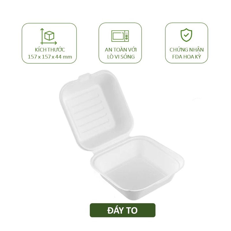 50 cái/ túi Hộp Bã Mía 1 Ngăn 600ml Biogreen