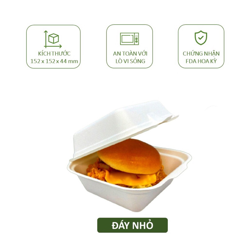 50 cái/ túi Hộp Bã Mía 1 Ngăn 600ml Biogreen