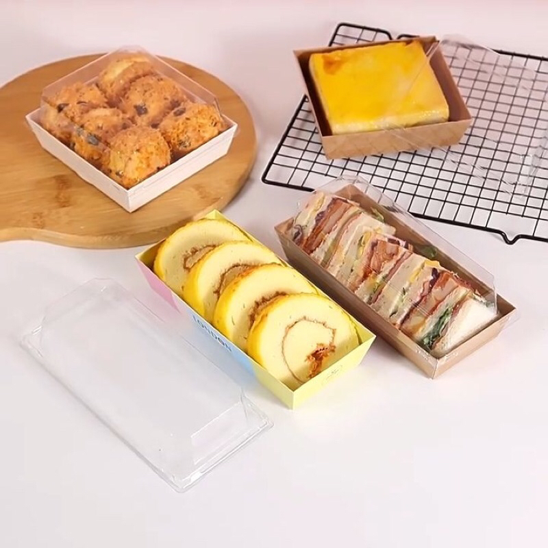 50 hộp giấy hộp chữ nhật màu nâu,trắng size 210x85x3.5cm nắp Pet, đựng thức ăn, shushi, cơm cuộn