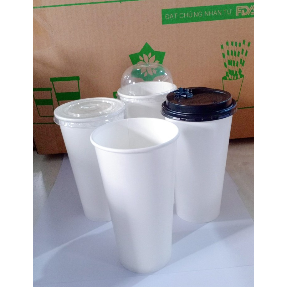Thùng 100 Ly/cốc giấy  cao cấp 360ml-12oz, 500ml-16oz màu trắng ly trà sữa trân châu, sinh tố
