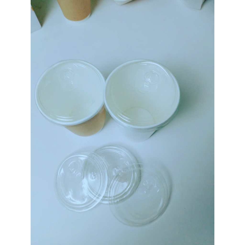 50 ly giấy trắng có nắp chịu nhiệt dùng 1 lần 16 oz 500ml
