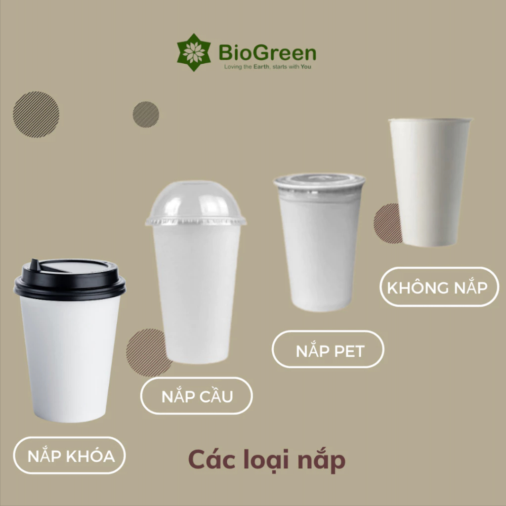 50 ly cốc giấy trắng nắp bã mía 12oz-360ml,16oz - 500ml dùng 1 lần