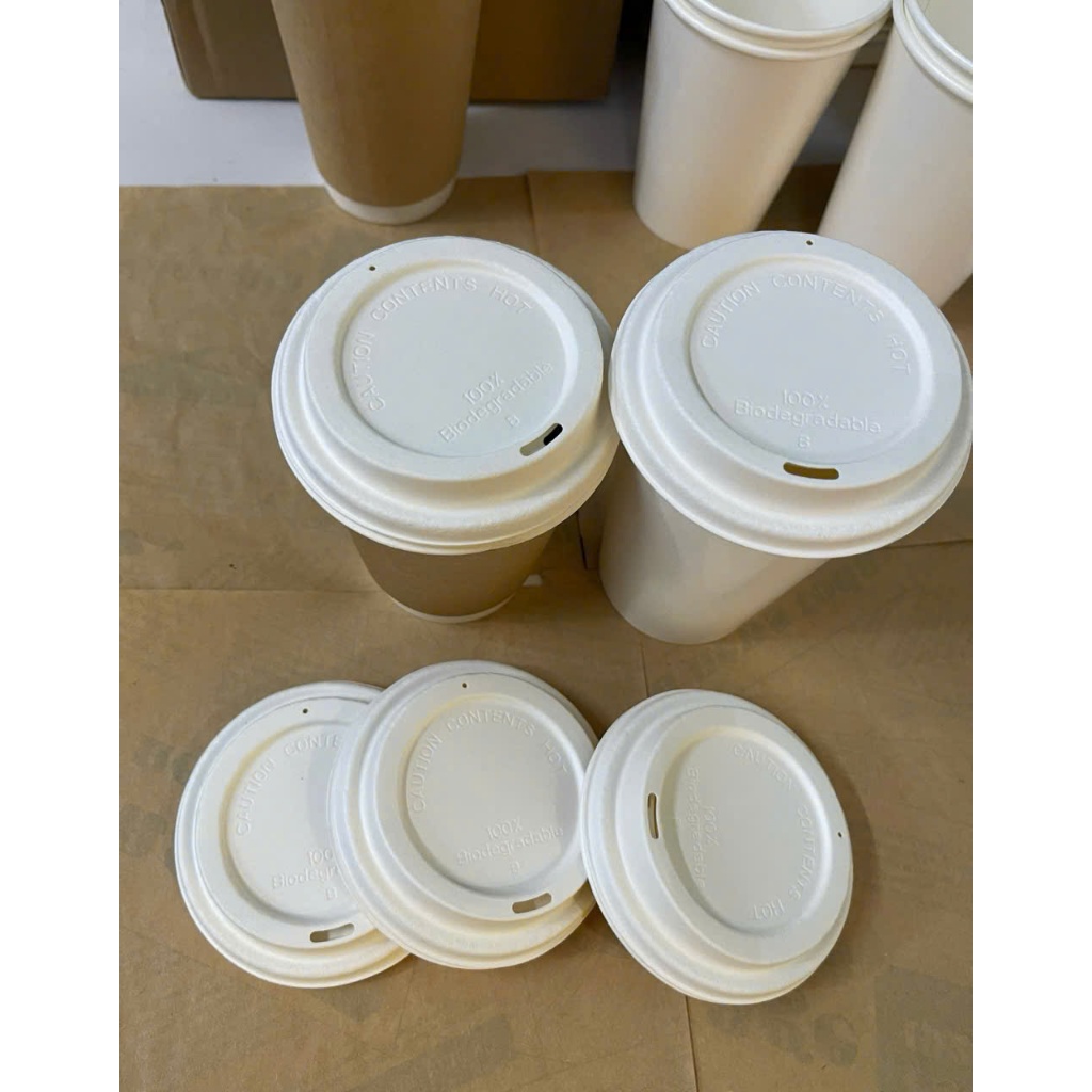 50 ly cốc giấy trắng nắp bã mía 12oz-360ml,16oz - 500ml dùng 1 lần
