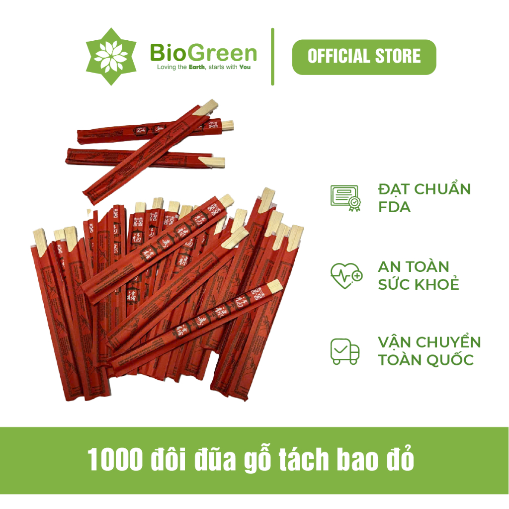 1000 đôi đũa gỗ tách bao đỏ xuất Nhật dùng 1 lần