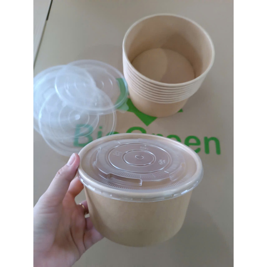 50 TÔ GIẤY KRAFT NÂU(330GSM) 750ml, 1000ml dùng một lần có nắp đựng thức ăn, salad, tô take away