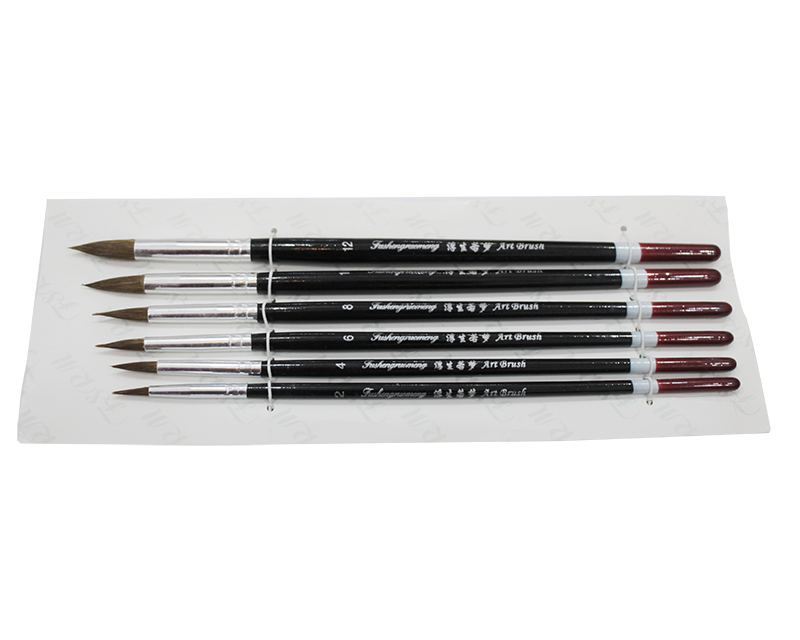 Bộ bút vẽ lông sói đầu nhọn cán đen (6 cái)