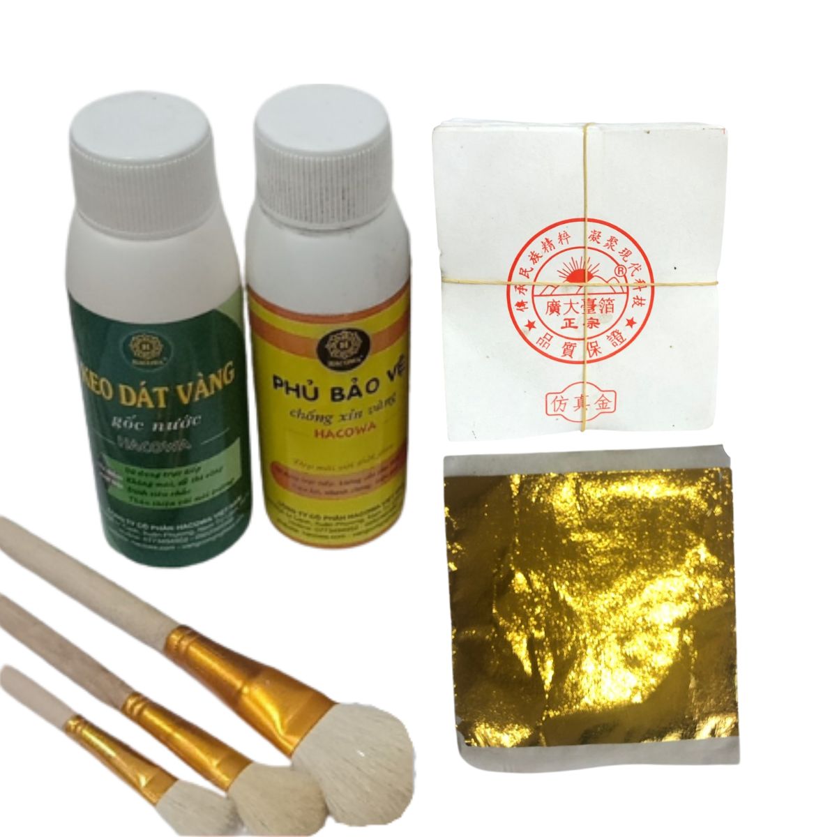 Combo 500 lá vàng B giòn mặt trời đỏ kèm keo phủ gốc nước