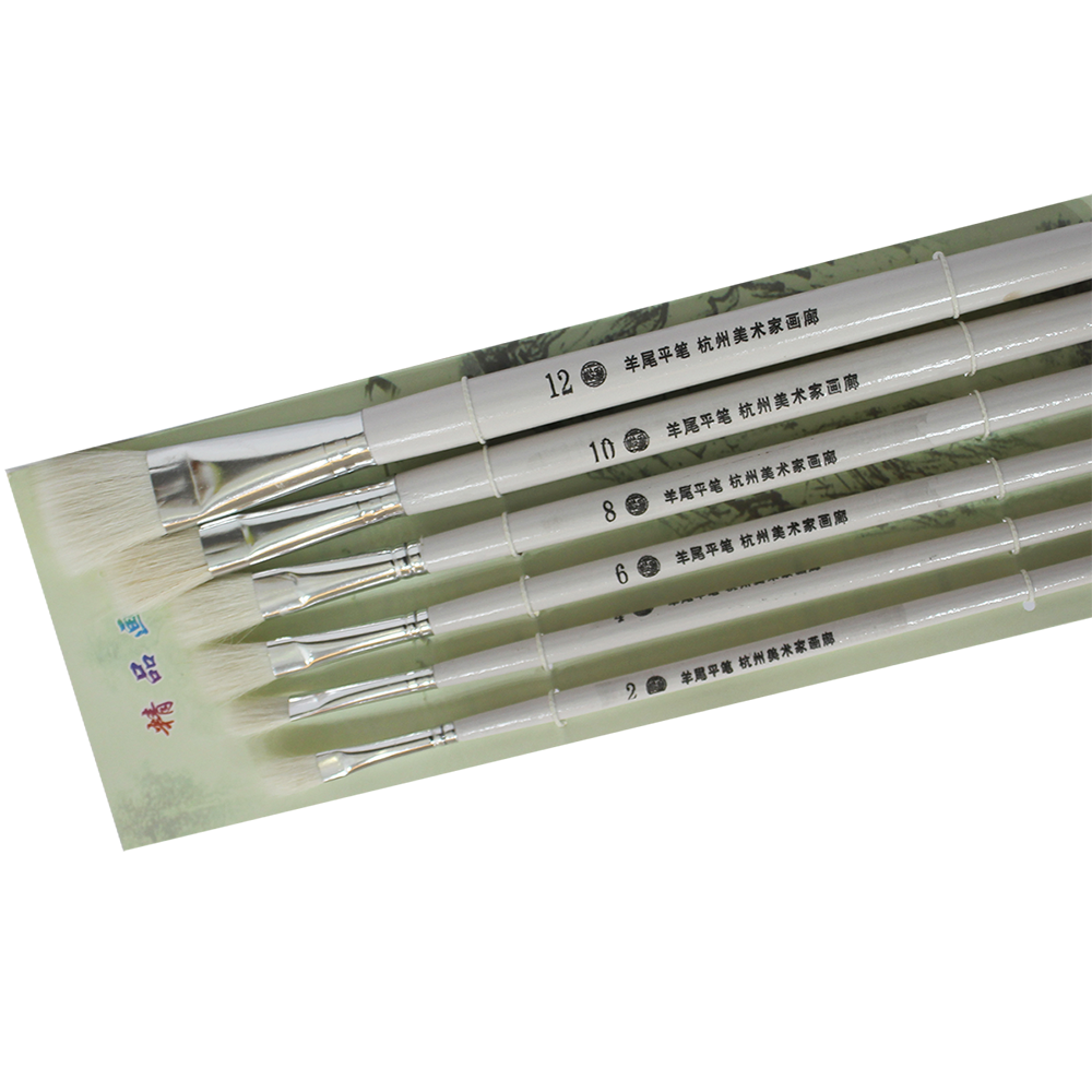 100 bộ bút vẽ lông dê đầu bằng (6 cái cán trắng)