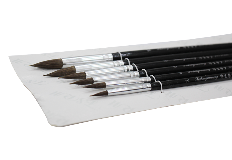 Bộ bút vẽ lông sói đầu nhọn cán đen (6 cái)