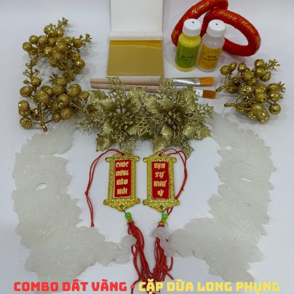 Combo dát dừa kèm phụ kiện trang trí Long Phụng Sum Vầy (dát đủ 2 quả dừa)