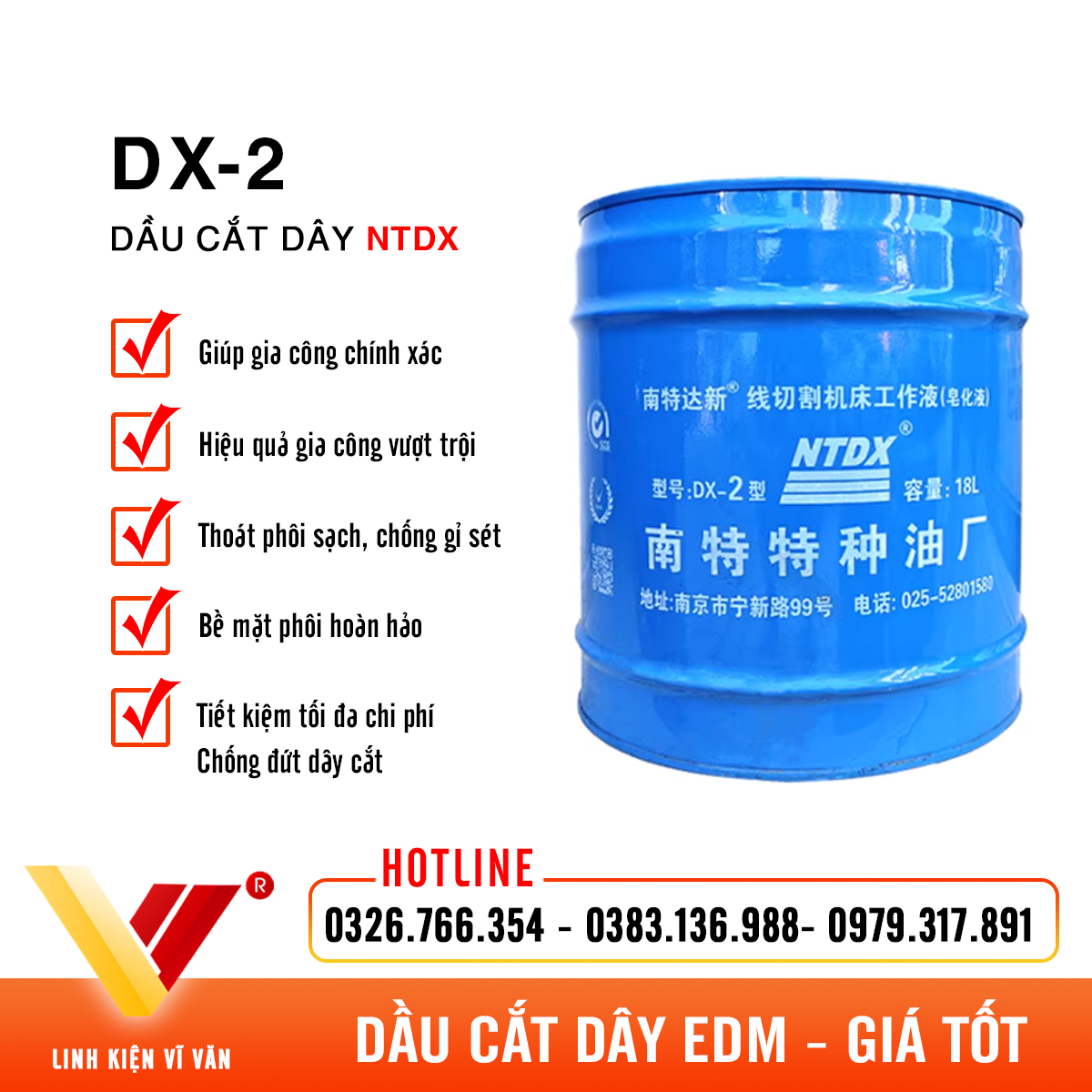 Dầu cắt dây NTDX DX-2 có nhiều ưu điểm vượt trội