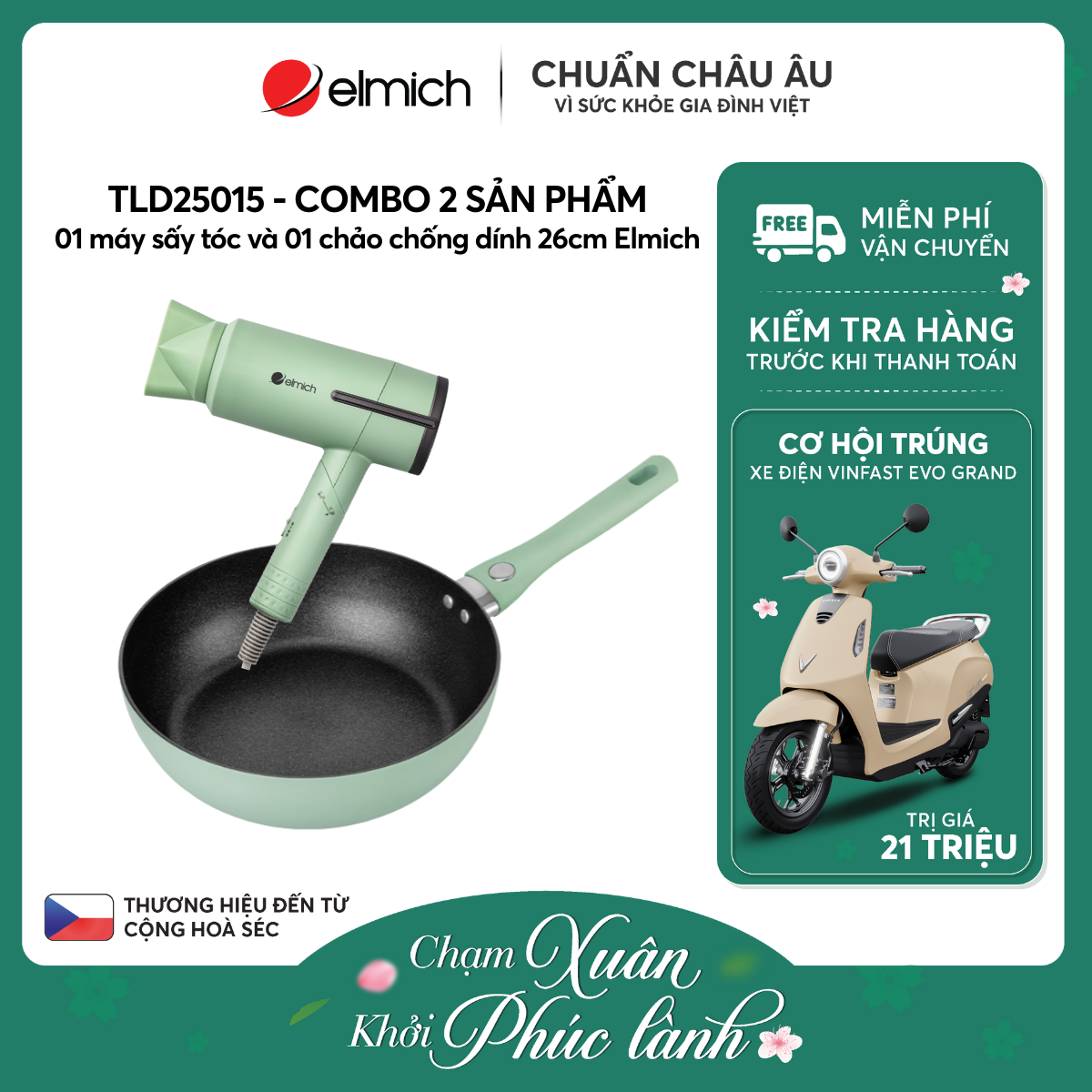 Combo 01 máy sấy tóc và 01 chảo chống dính size 26cm - TLD25015