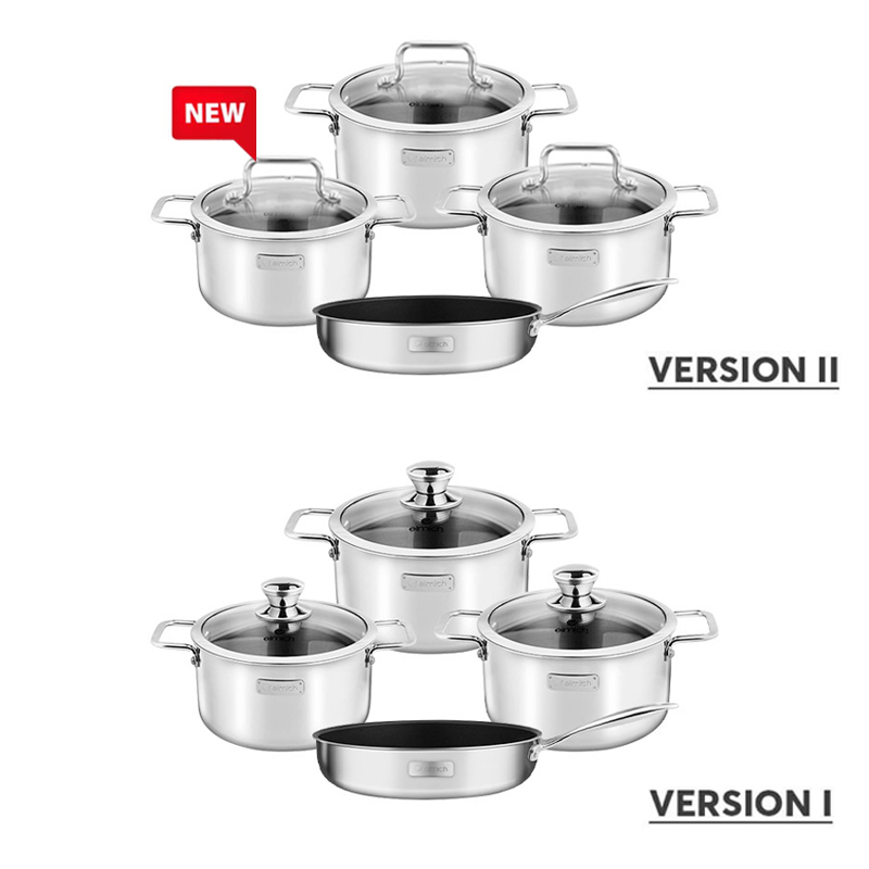 Bộ nồi chảo Inox 304 cao cấp 3 đáy liền nguyên khối Elmich Trimax Classic EL-2110OL