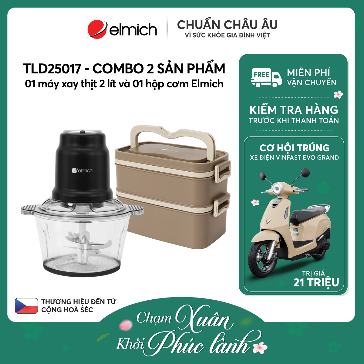 Combo 01 máy xay thịt 2 lít và hộp cơm Elmich - TLD25017