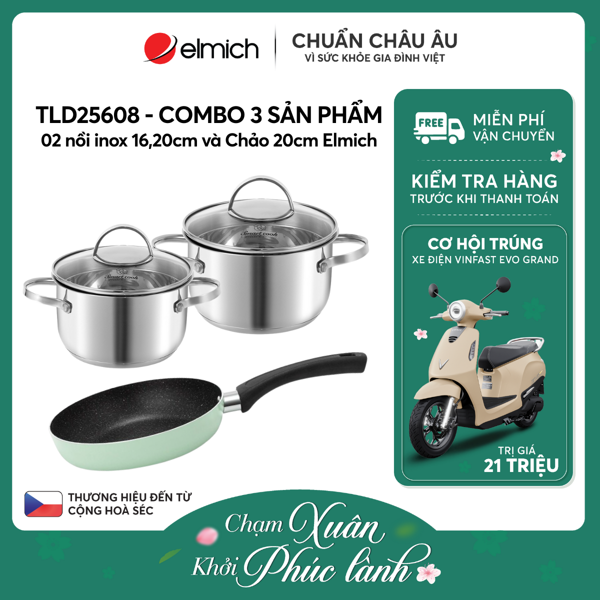 Combo 02 nồi inox 16, 20cm và chảo 20cm Elmich - TLD25608
