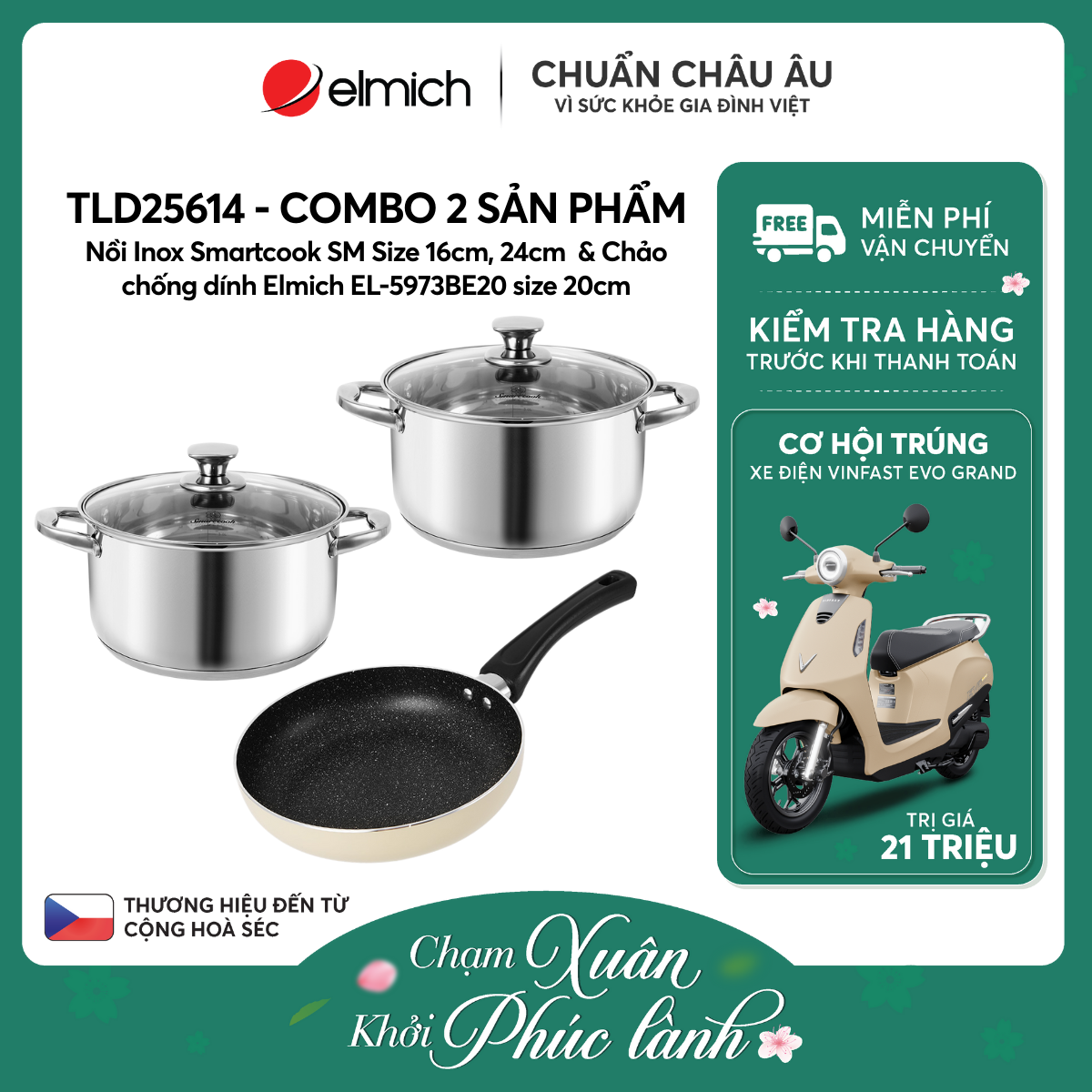 Nồi Inox Smartcook SM Size 16cm, 24cm và chảo 20cm Elmich - TLD25614