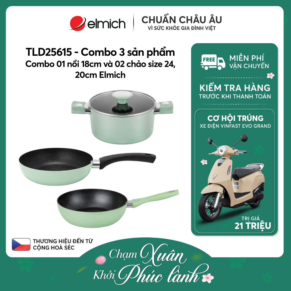 Combo 01 nồi 18cm và 02 chảo size 24, 20cm Elmich - TLD25615