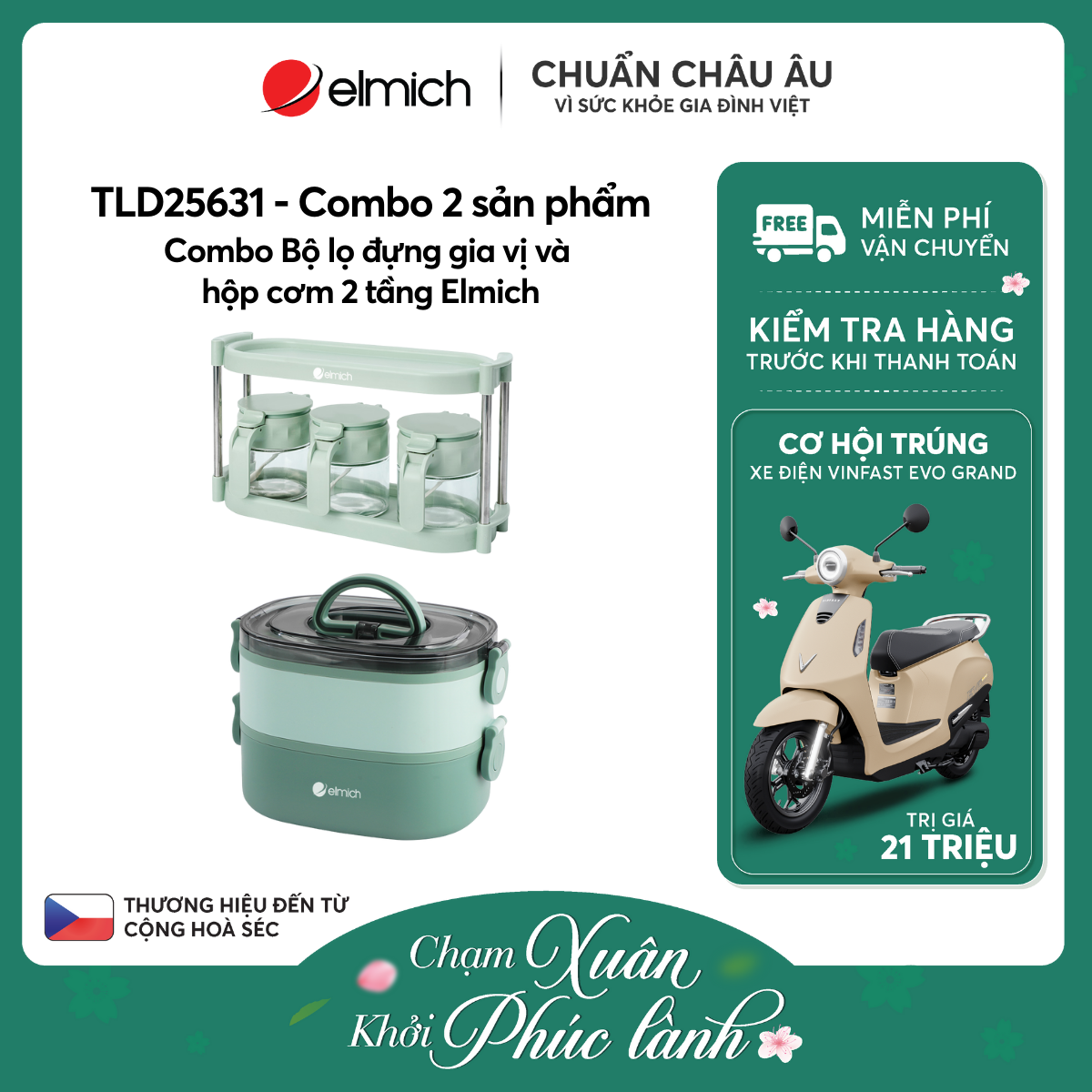 Combo Bộ lọ đựng gia vị và hộp cơm 2 tầng Elmich - TLD25631