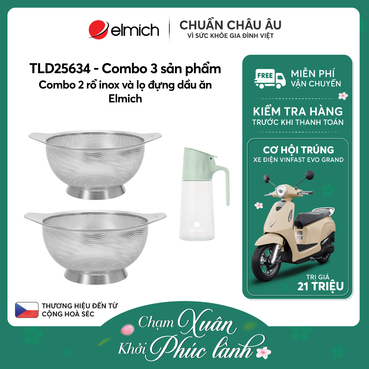 Combo 2 rổ inox và lọ đựng dầu ăn Elmich - TLD25634