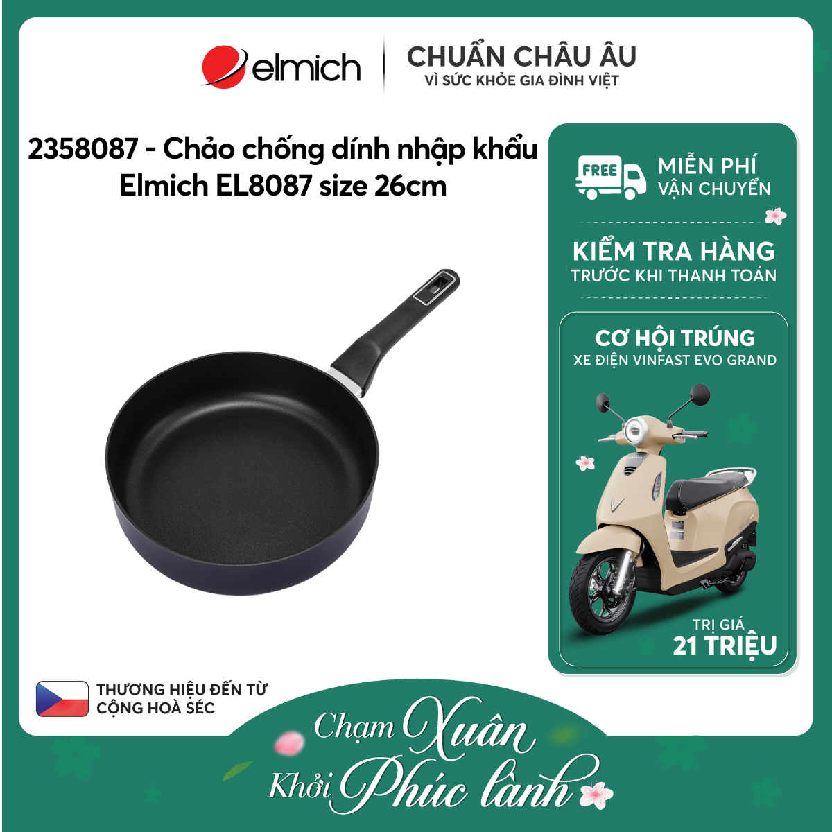 Chảo chống dính nhập khẩu Elmich EL808X size 24 - 26  - 28cm