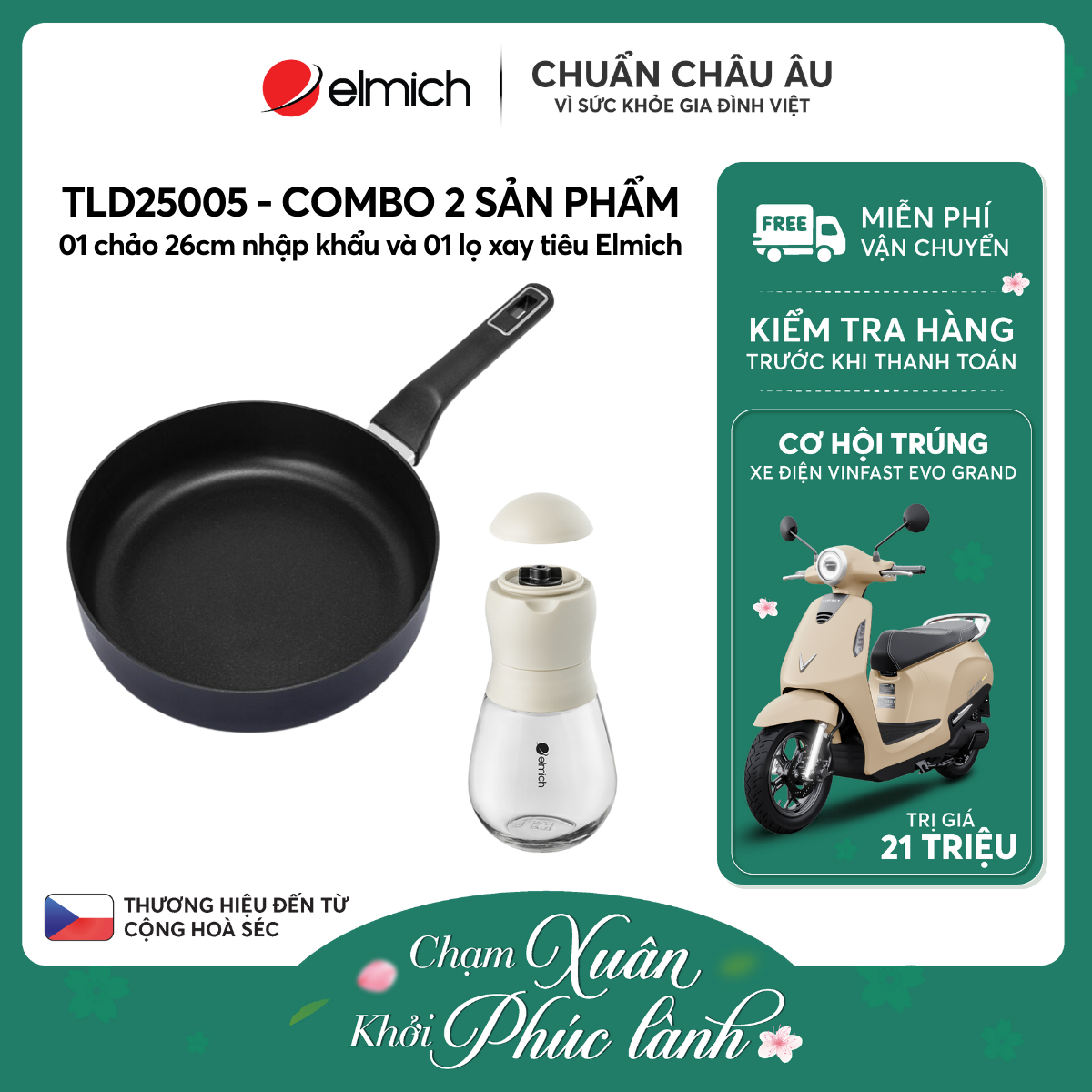 Combo 01 chảo size 26 nhập khẩu và lọ xay tiêu Elmich - TLD25005