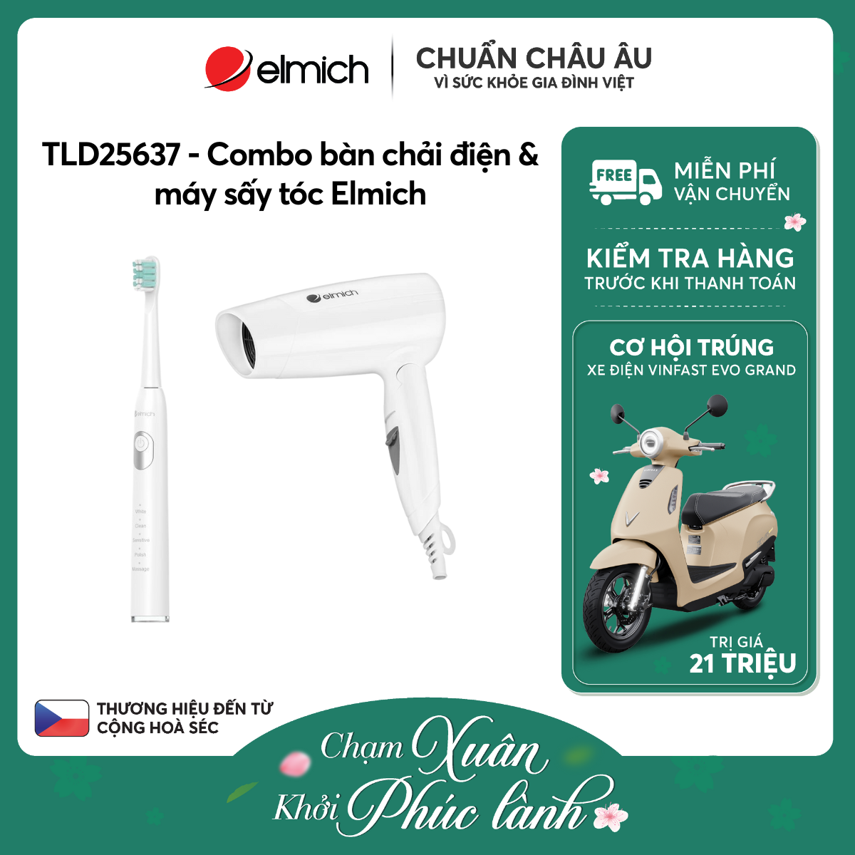 Combo bàn chải điện và máy sấy tóc Elmich - TLD25637