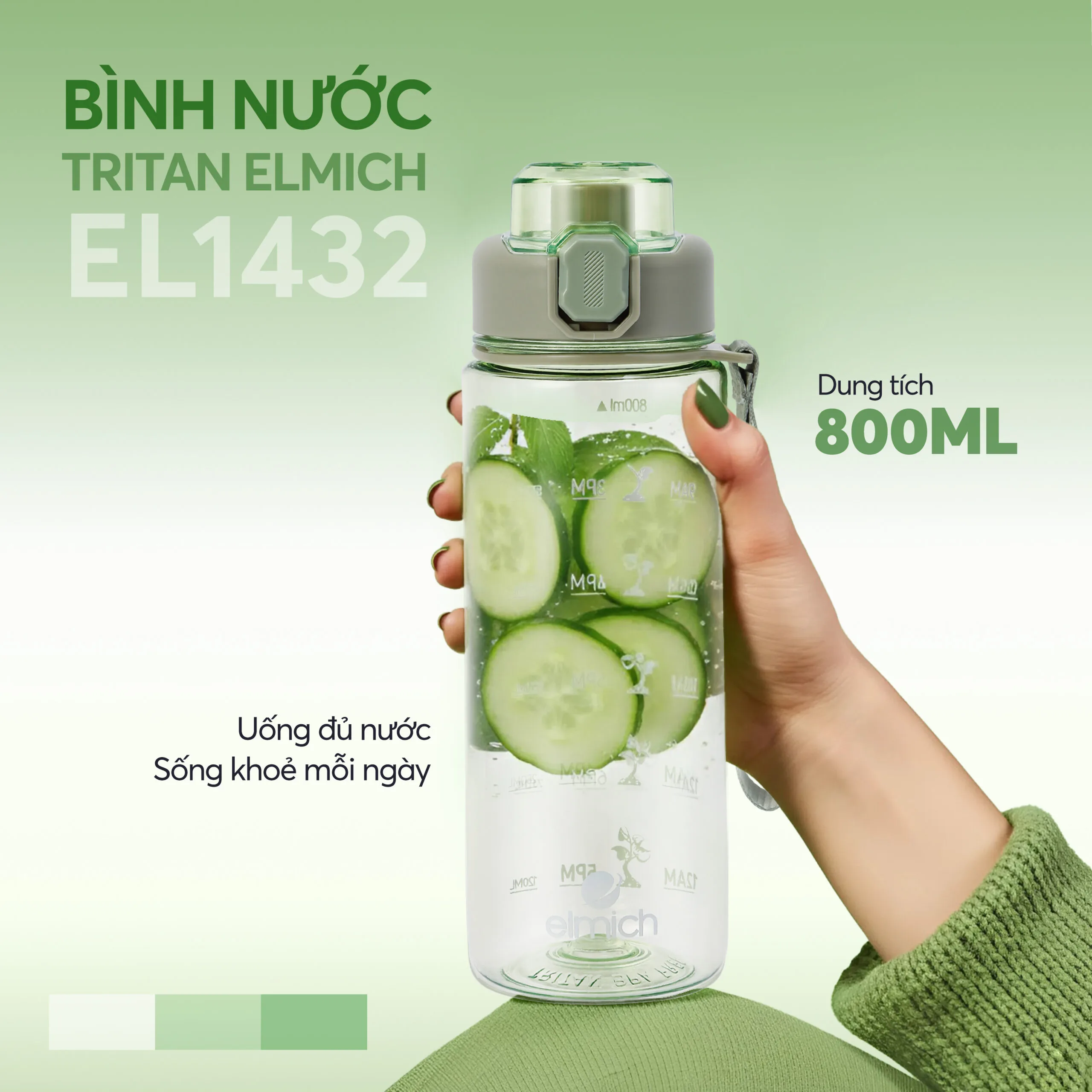 Bình nước Tritan Elmich EL1432 dung tích 800ml