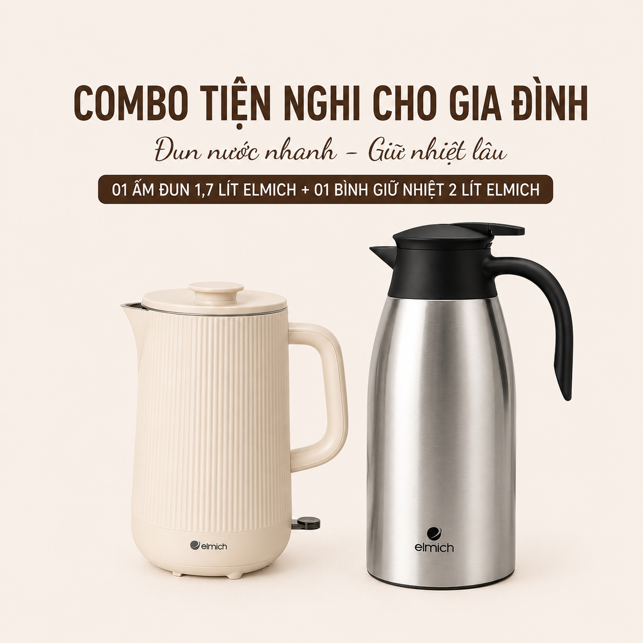 Combo 01 Ấm đun 1,7 lít + 01 Bình giữ nhiệt gia đình 2 lít