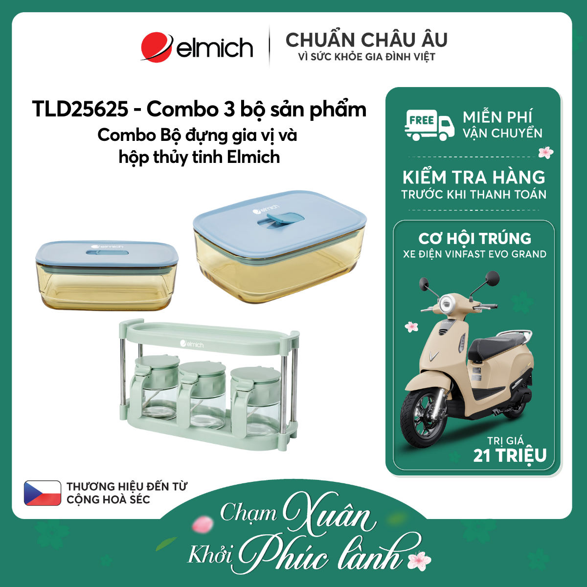Combo Bộ đựng gia vị và hộp thủy tinh Elmich - TLD25625
