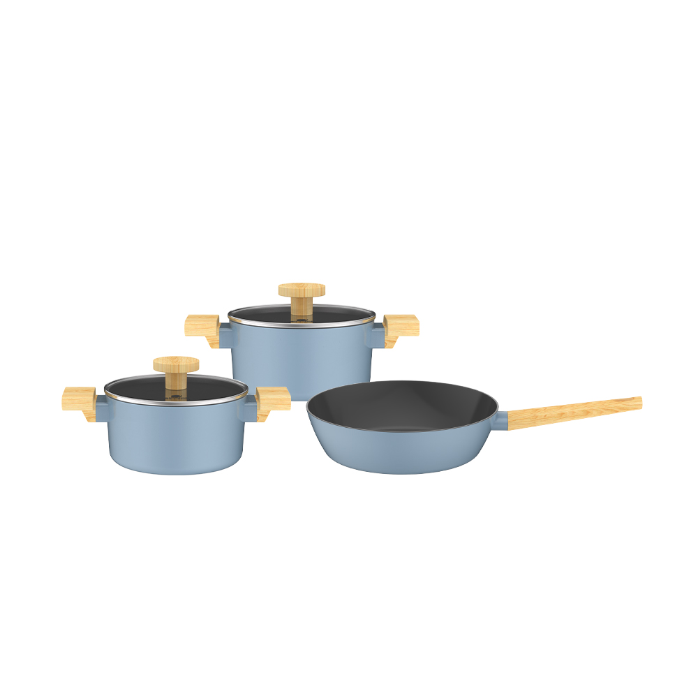 Bộ nồi chống dính vân gỗ Elmich Nature EL-5206MG03 Nồi size 18, 20, chảo 24cm.