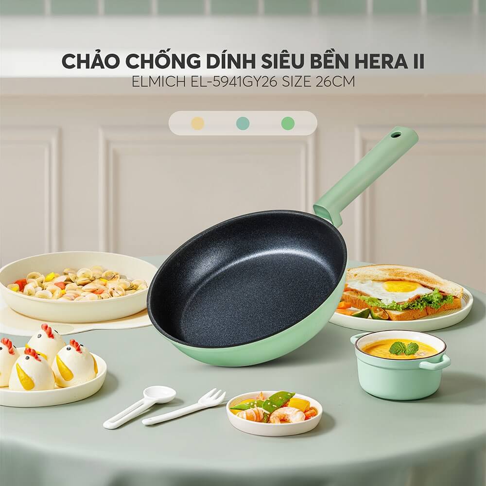 Chảo chống dính siêu bền Elmich Hera II EL-5941GY size 20, 24, 26, 28cm