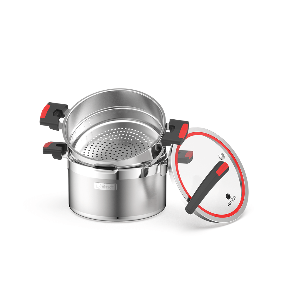 Bộ nồi Inox liền khối Elmich Milano EL-8094 size 18, nồi hấp 22, chảo 26cm