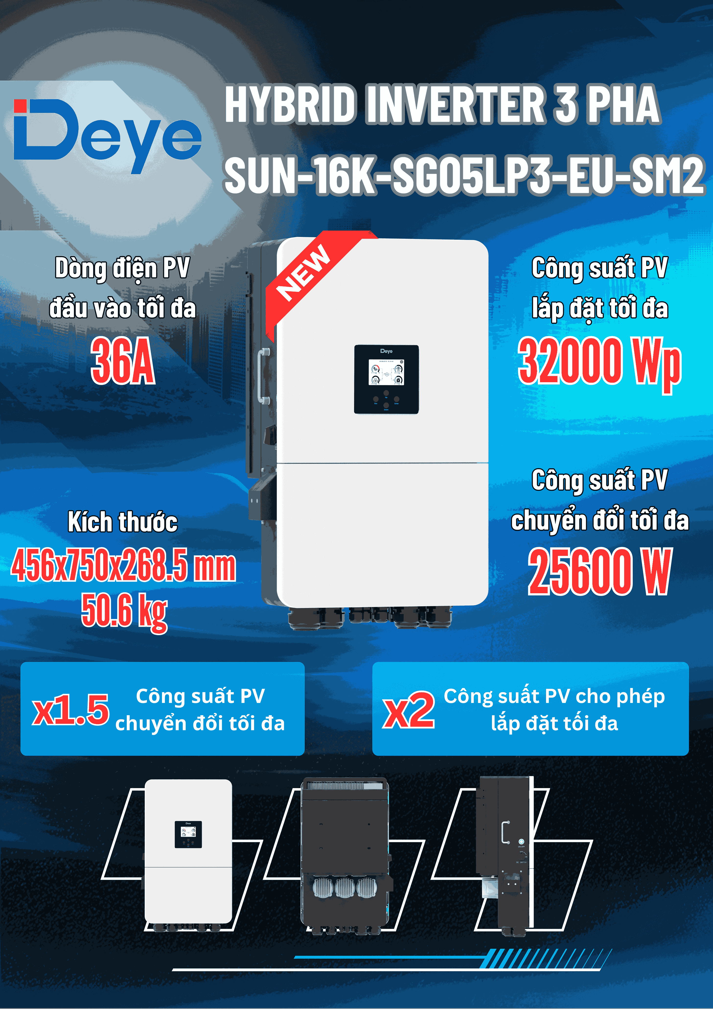 Inverter Hybrid 16kw 3 Pha SUN-16K-SG05LP3-EU-SM2