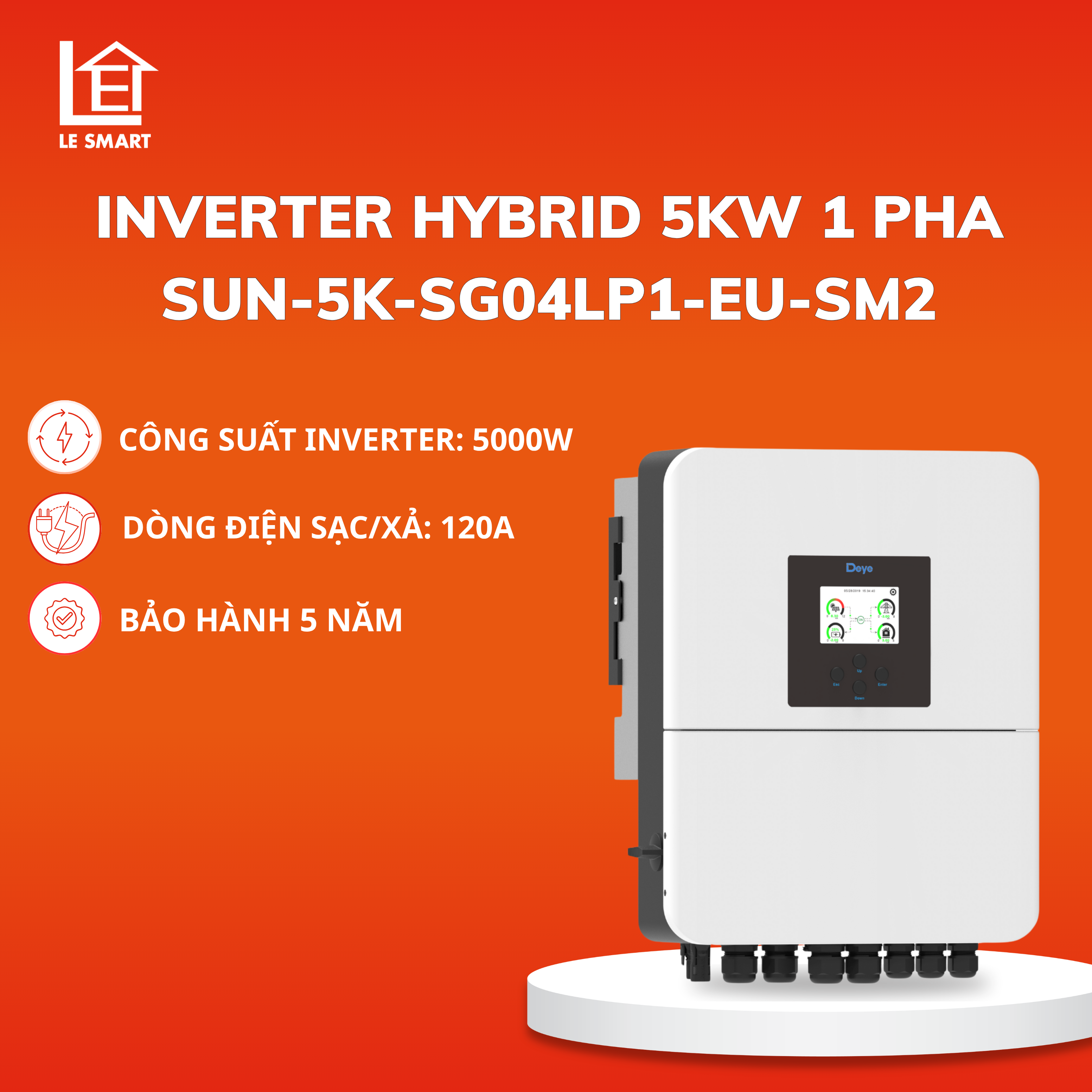 Inverter Hybrid Deye 5kw 1 Pha SUN-5K-SG04LP1-EU-SM2