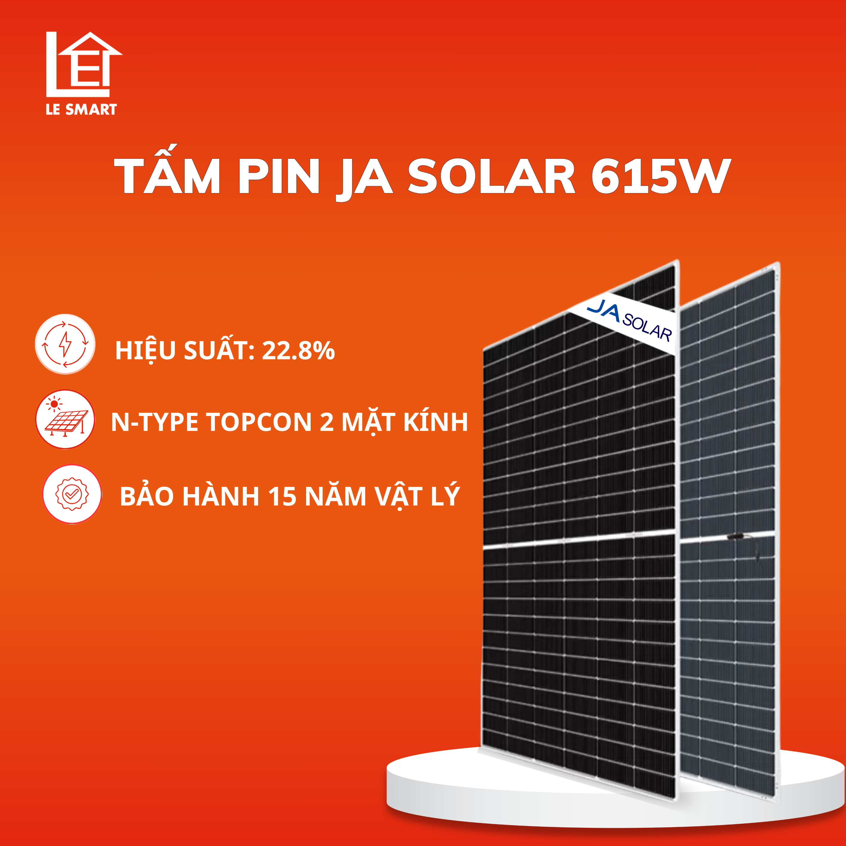 Tấm Pin Năng Lượng Mặt Trời JA Solar 615W – 2 Mặt Kính