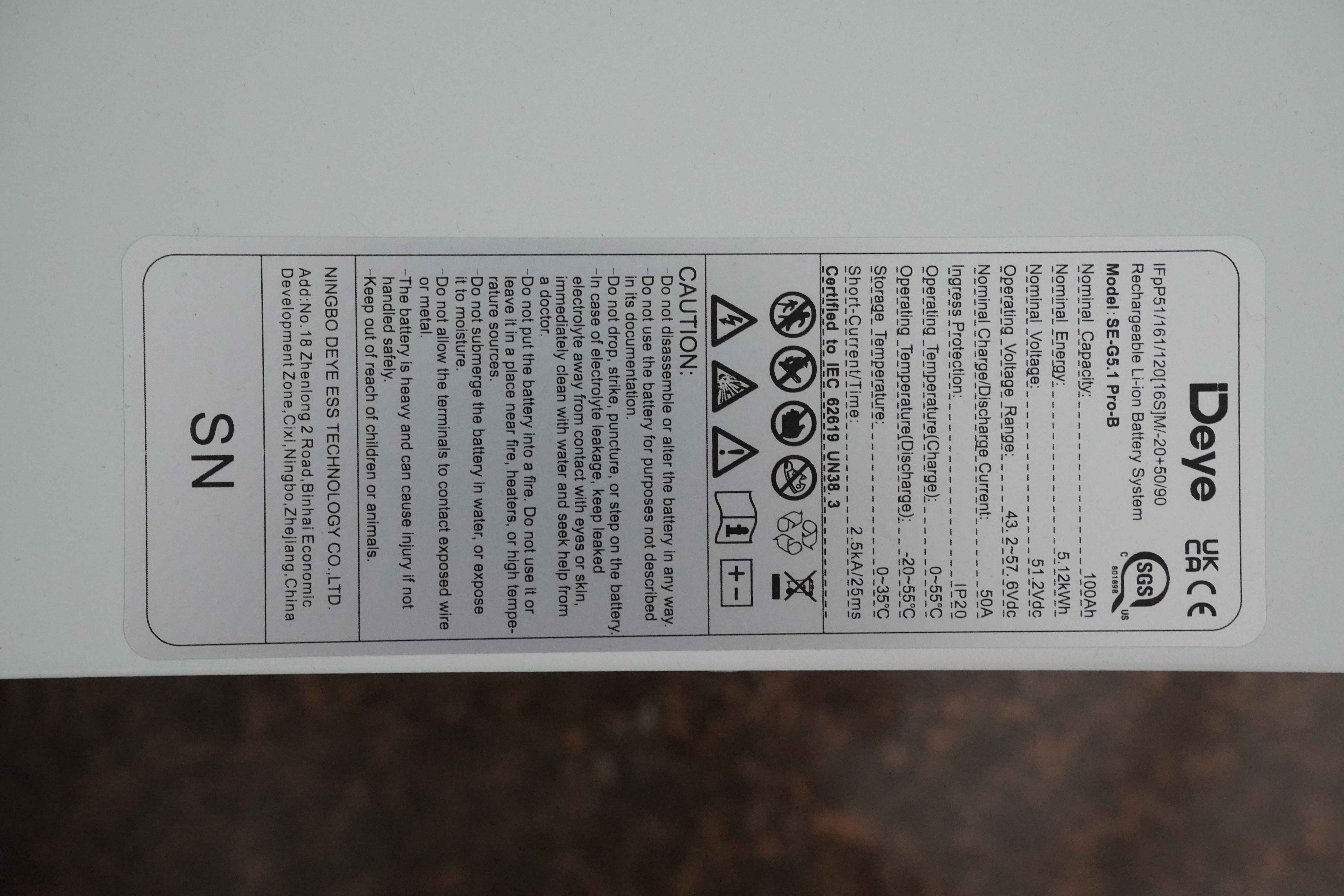 Pin lưu trữ Lithium Deye áp thấp SE-G5.1 Pro-B